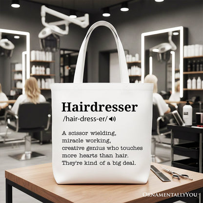Hairdresser Definition Canvas Tote Bag, Funny Gift Shopper for Creative and Talented Stylists