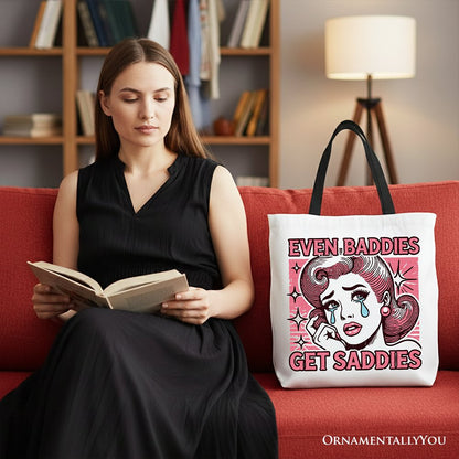 Even Baddies Get Saddies Tote Bag, Retro Crying Girl Pop Art for Stylish and Emotional Women