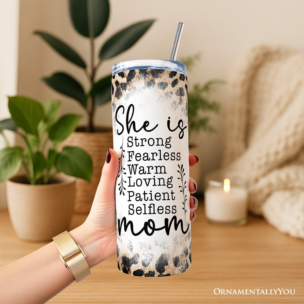 Mother's Day Quote 20oz Personalized Tumbler With Lid and Stainless Steel Straw, Leopard Print Mom Appreciation Gift Cup
