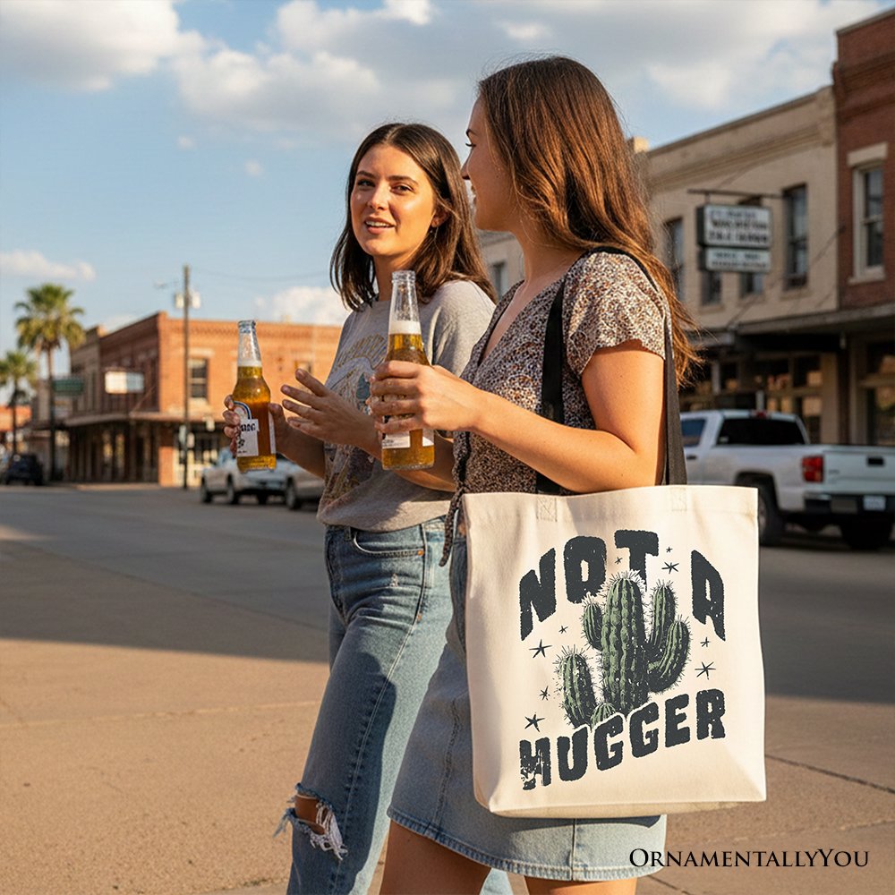 Not a Hugger Tote Bag With Cactus, Funny Retro Gift Shopper for Sarcastic Girls