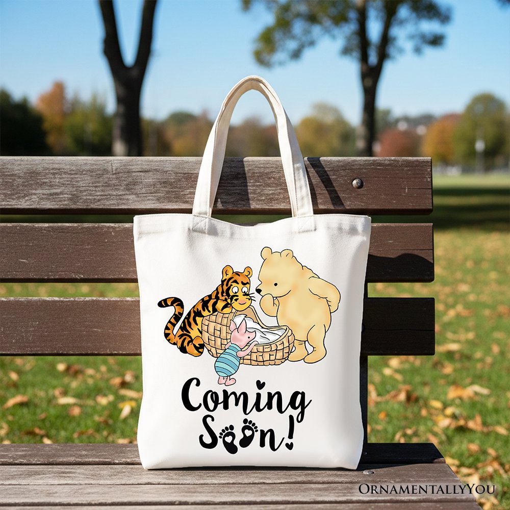 Pregnancy Announcement Winnie-the-Pooh Tote Bag 1926 A.A. Milne Baby Coming Soon Mom Gift Shopper