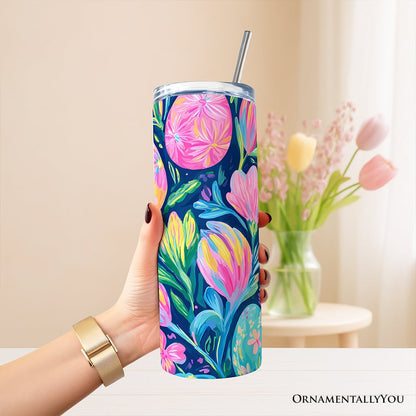 Preppy Painted Eggs 20oz Personalized Tumbler With Lid and Stainless Steel Straw, Spring Floral Easter Gift Cup