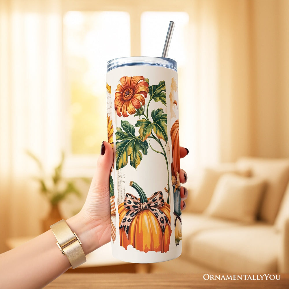 Pumpkin Season 20oz Personalized Tumbler With Lid and Stainless Steel Straw, Fall Sunflower Coquette Bow Autumn Gift Cup