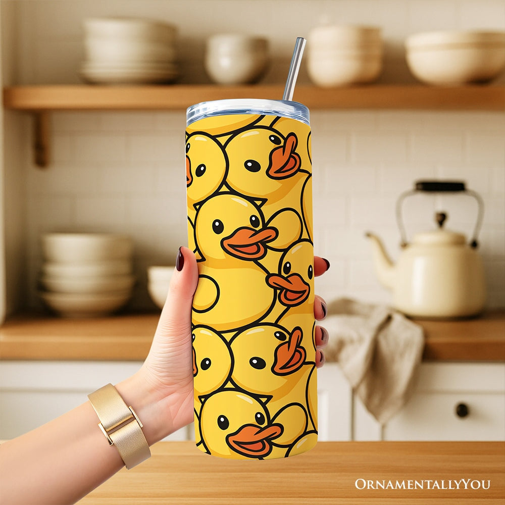 Rubber Ducky Print 20oz Personalized Tumbler With Lid and Stainless Steel Straw, Fun Cartoon Animal Gift Cup