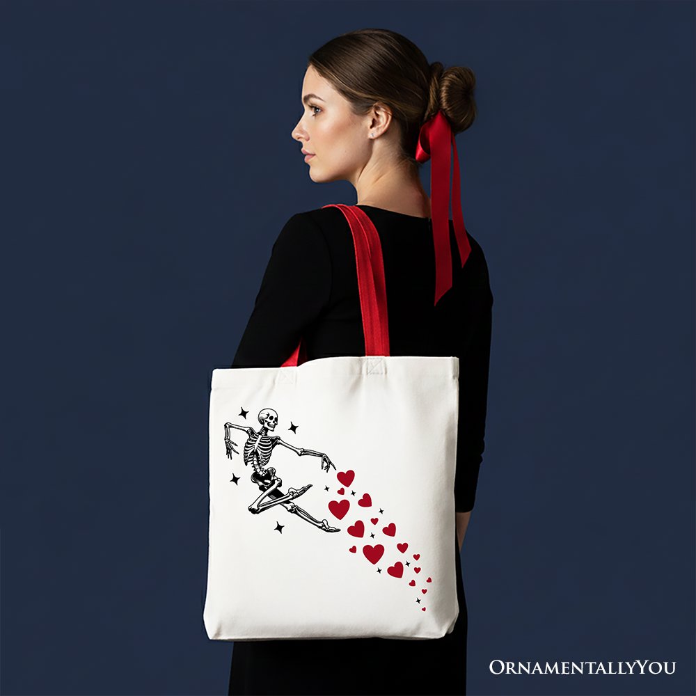 Skeleton Hearts Valentine Tote Bag, Playful Funny Gift Shopper