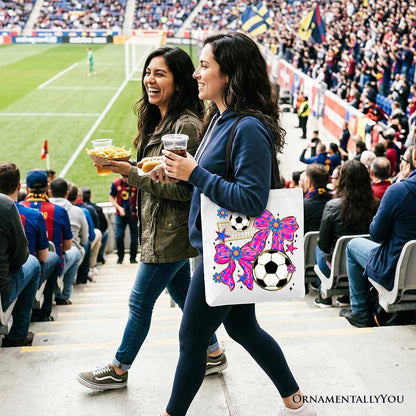 Soccer Coquette Pink Bow Tote Bag, Preppy Game Day Gift Shopper