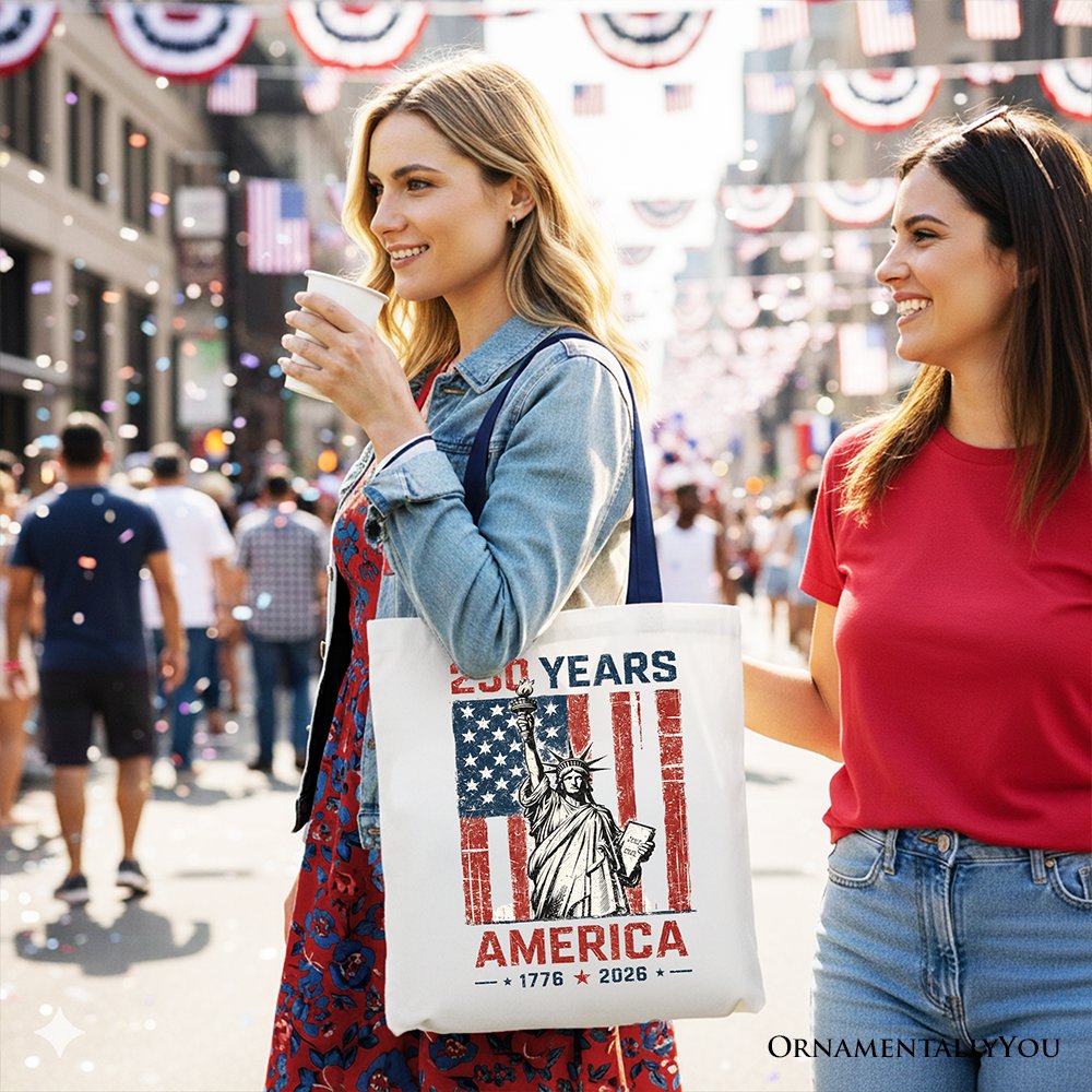 Statue of Liberty America Flag 250 Years Tote Bag, 4th of July USA Patriotic 1776–2026 Gift Shopper