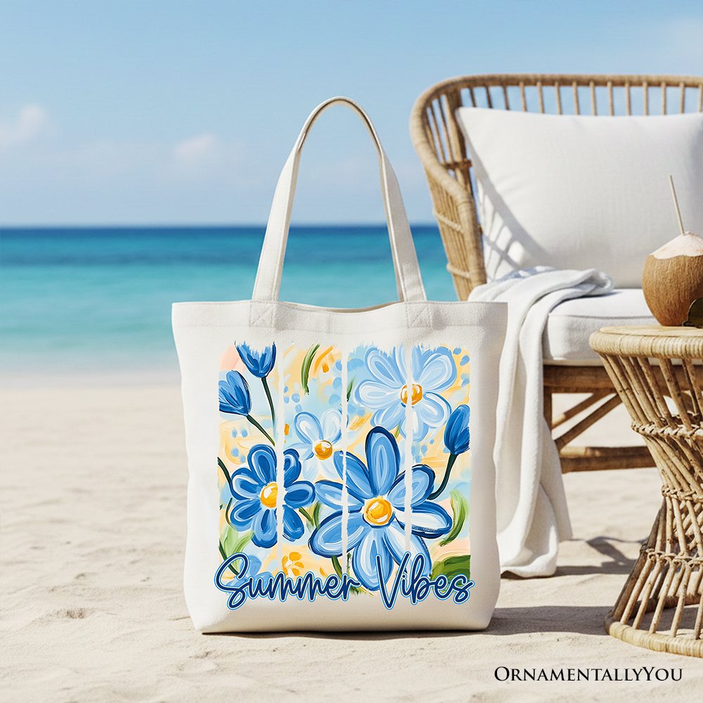 Summer Vibes Brushstroke Flowers Tote Bag, Aesthetic Gift Shopper