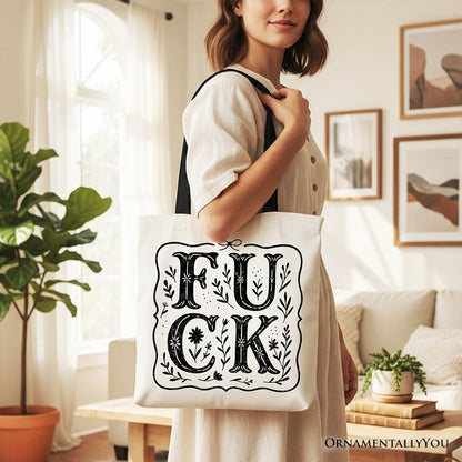 Sweary Wildflower Adult Humor Tote Bag, Western Boho Sassy Gift Shopper