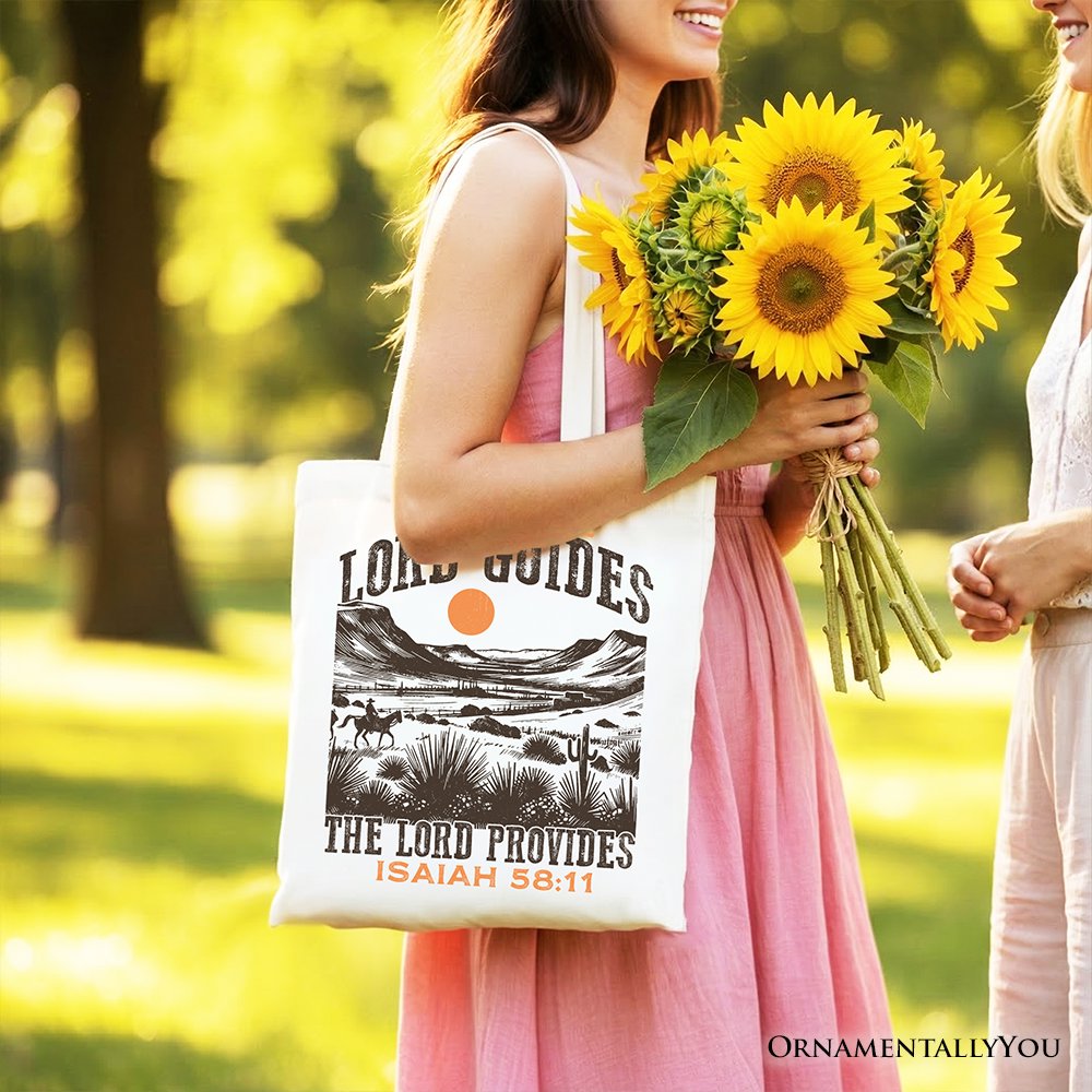 The Lord Provides Christian Tote Bag, Retro Western Desert Worship Gift Shopper