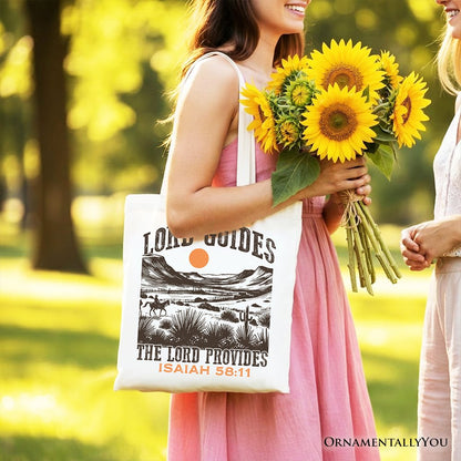 The Lord Provides Christian Tote Bag, Retro Western Desert Worship Gift Shopper