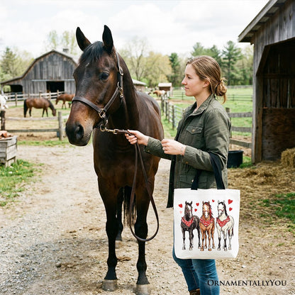 Valentine Horses Western Tote Bag, Cute Country Lover Gift Shopper