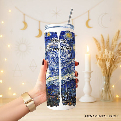 Vincent Van Gogh The Starry Night 20oz Personalized Tumbler With Lid and Stainless Steel Straw, Famous Post-Impressionism Painting Gift Cup