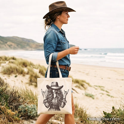 Western Cowgirl Rocker Tote Bag, Country Rodeo Style Gift Shopper