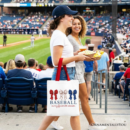 Baseball Is My Favorite Season Tote Bag, Coquette Bow Game Day Gift Shopper