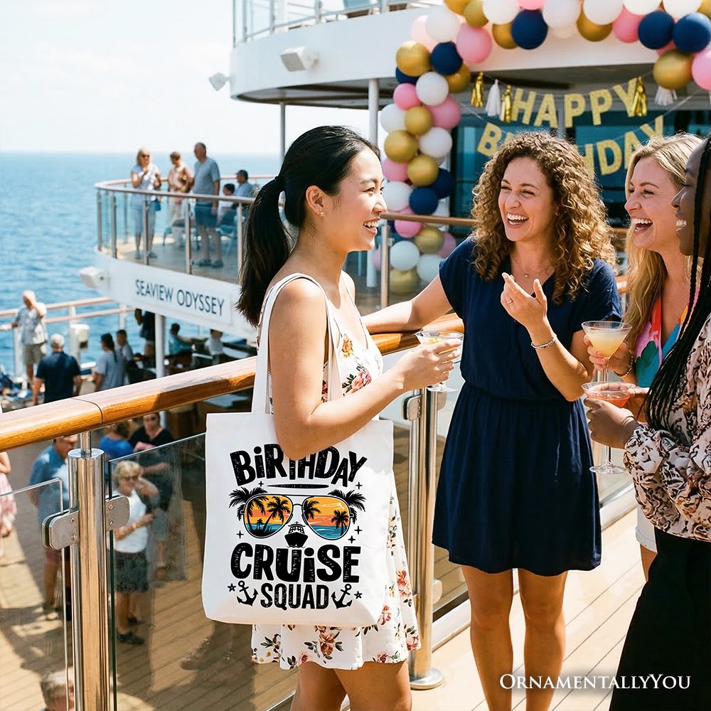 Birthday Cruise Squad Tote Bag, Tropical Vacation Cruise Trip Gift Shopper