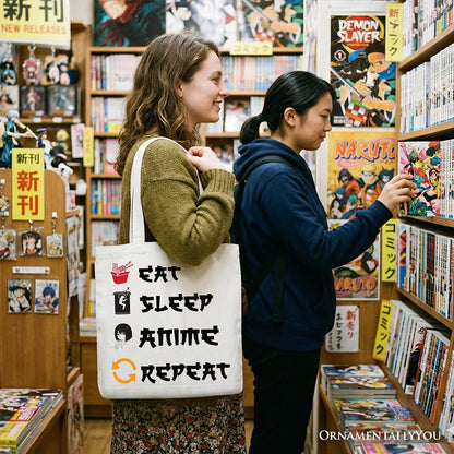 Eat Sleep Anime Repeat Tote Bag, Funny Gift Shopper For Anime Lover