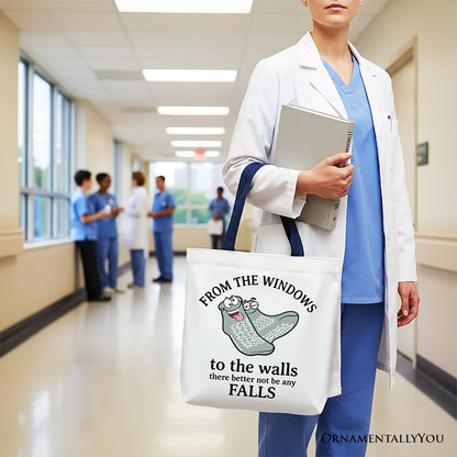 From The Windows To The Walls No Falls Socks Tote Bag, Funny Quote Gift Shopper