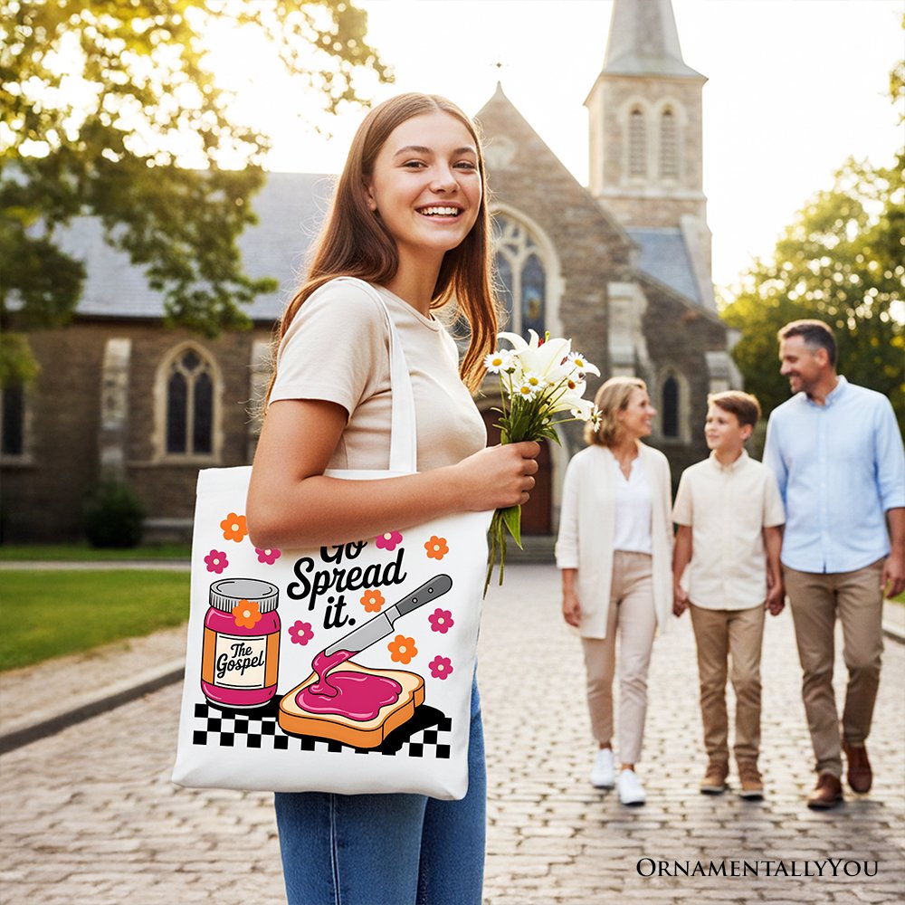 Go Spread It Christian Tote Bag, Cute Gospel Jam and Toast Gift Shopper