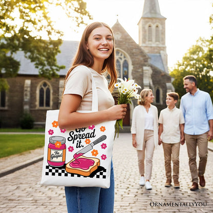 Go Spread It Christian Tote Bag, Cute Gospel Jam and Toast Gift Shopper