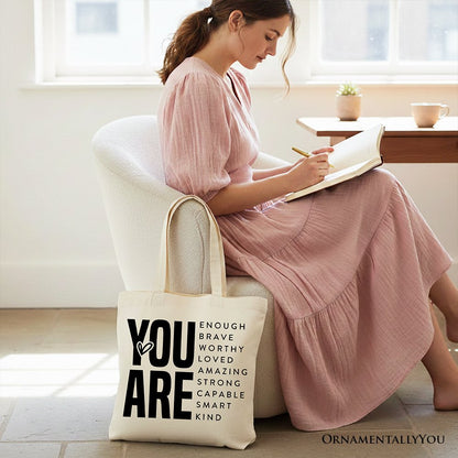 Inspirational Words Canvas Tote Bag, Minimalist Gift Shopper for Encouraging and Loving Significant Others