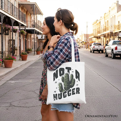 Not a Hugger Tote Bag With Cactus, Funny Retro Gift Shopper for Sarcastic Girls