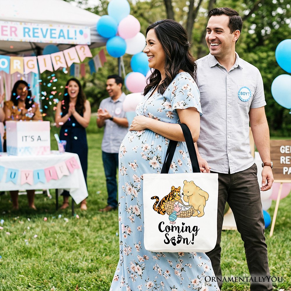 Pregnancy Announcement Winnie-the-Pooh Tote Bag 1926 A.A. Milne Baby Coming Soon Mom Gift Shopper