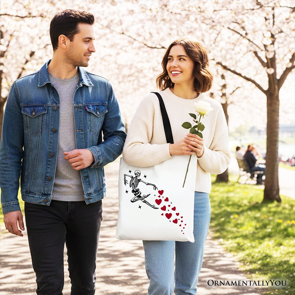 Skeleton Hearts Valentine Tote Bag, Playful Funny Gift Shopper