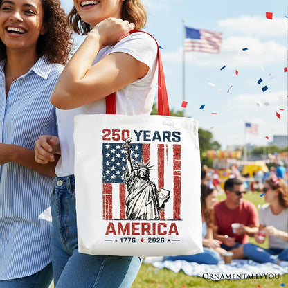 Statue of Liberty America Flag 250 Years Tote Bag, 4th of July USA Patriotic 1776–2026 Gift Shopper