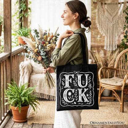 Sweary Wildflower Adult Humor Tote Bag, Western Boho Sassy Gift Shopper