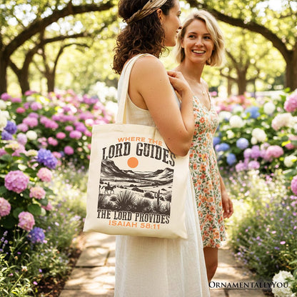 The Lord Provides Christian Tote Bag, Retro Western Desert Worship Gift Shopper