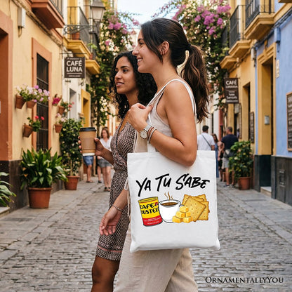 Tu Sabe Café Queso and Galleta Tote Bag, Funny Latin Coffee Gift Shopper For Caffeine Lover