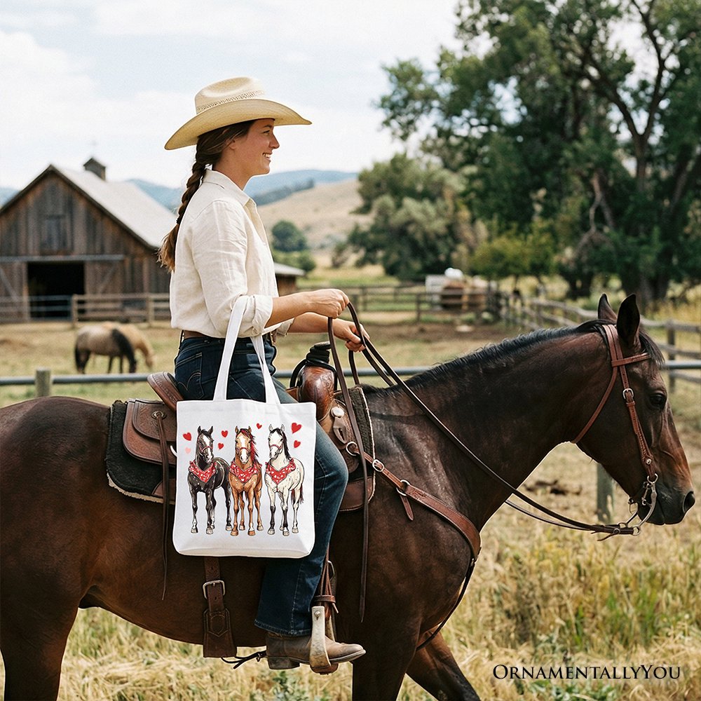 Valentine Horses Western Tote Bag, Cute Country Lover Gift Shopper