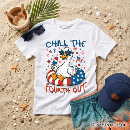 Kids Chill The Fourth Out Goose T-Shirt, Funny Youth Patriotic 4th of July Tee