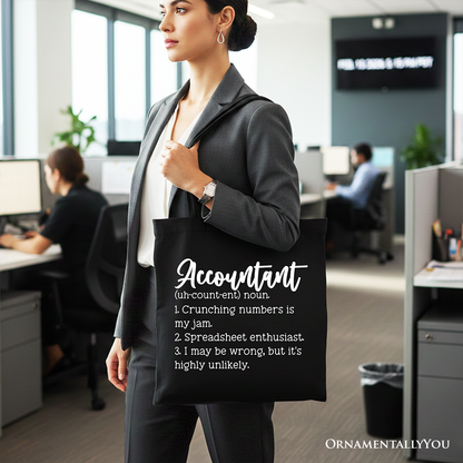 Accountant Definition Canvas Tote Bag, Finance Office Employee Gift Shopper