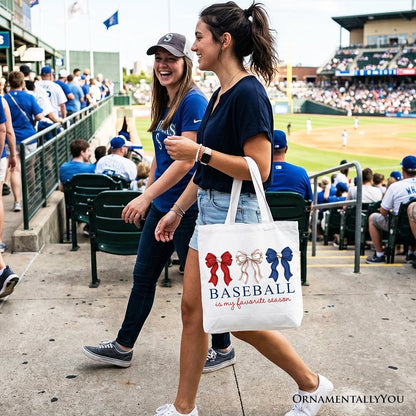 Baseball Is My Favorite Season Tote Bag, Coquette Bow Game Day Gift Shopper