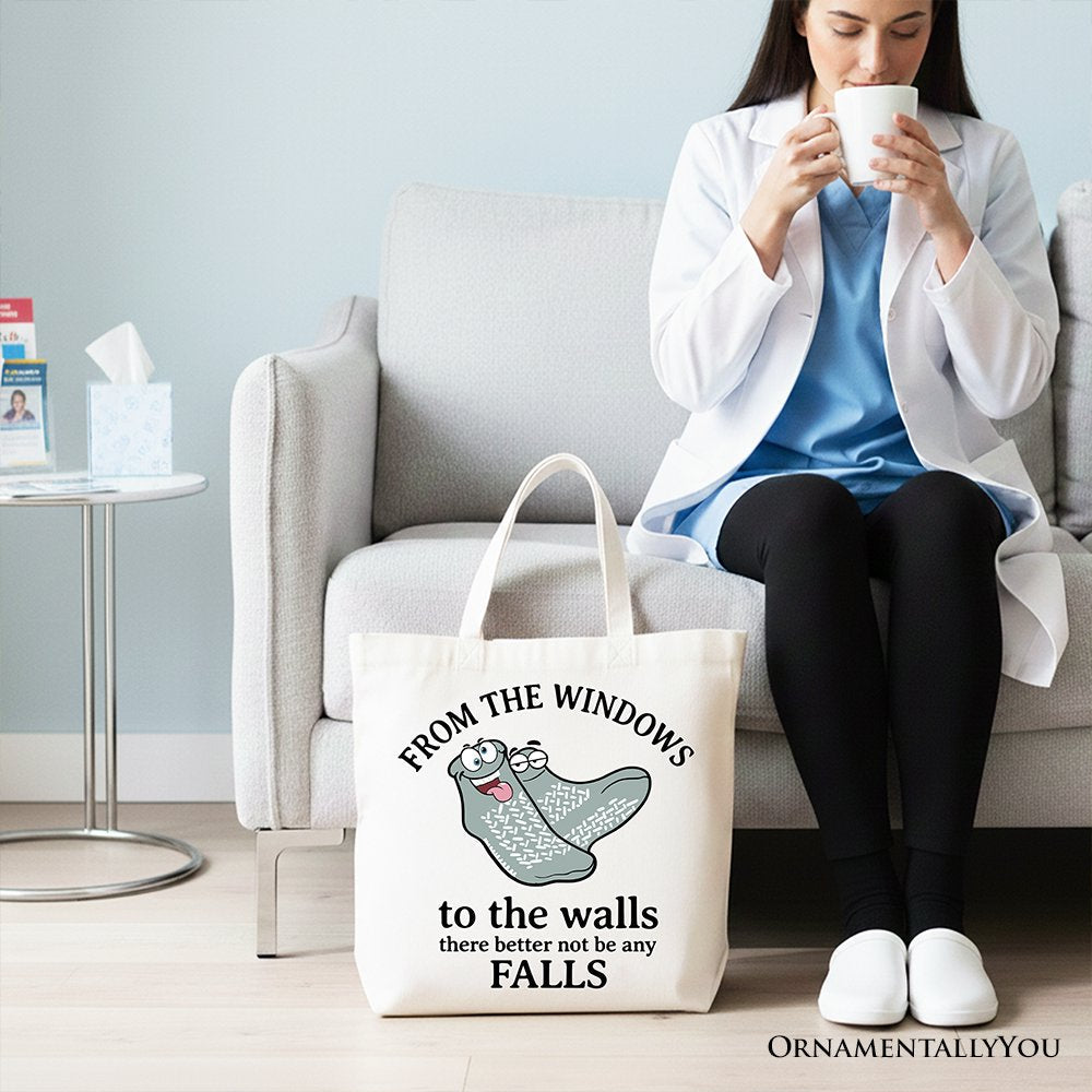 From The Windows To The Walls No Falls Socks Tote Bag, Funny Quote Gift Shopper