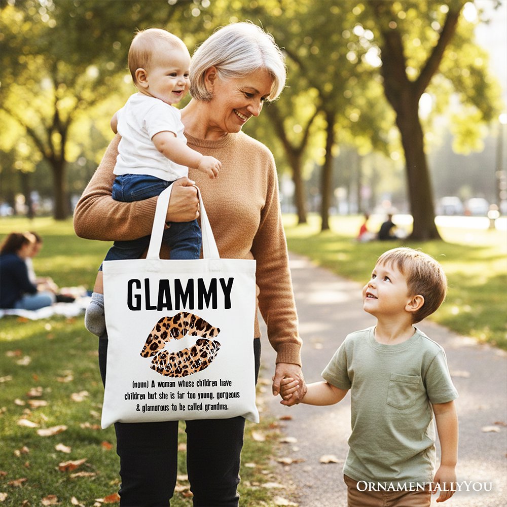 Glammy Leopard Lips Canvas Tote Bag, Coquette Gift Shopper for Stylish and Glamorous Grandmas