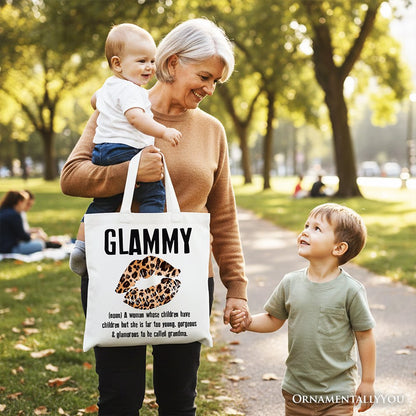 Glammy Leopard Lips Canvas Tote Bag, Coquette Gift Shopper for Stylish and Glamorous Grandmas
