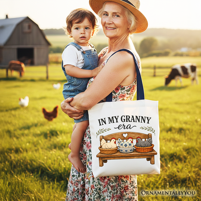 In My Granny Era Chicken Vintage Tote Bag, Cozy Farmhouse Country Grandma Gift Shopper