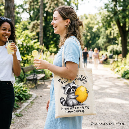 Lemon Squeezy Raccoon Tote Bag, Funny Gift Shopper for Sarcastic People