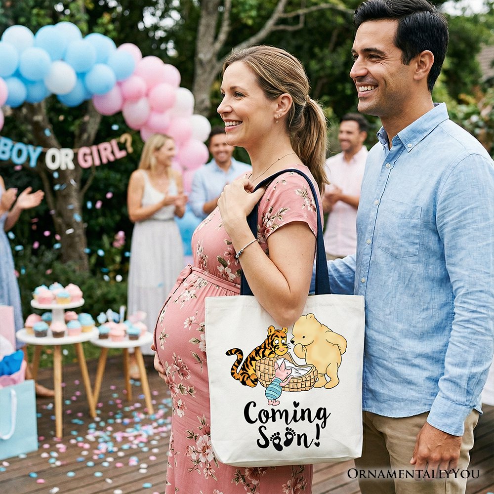 Pregnancy Announcement Winnie-the-Pooh Tote Bag 1926 A.A. Milne Baby Coming Soon Mom Gift Shopper