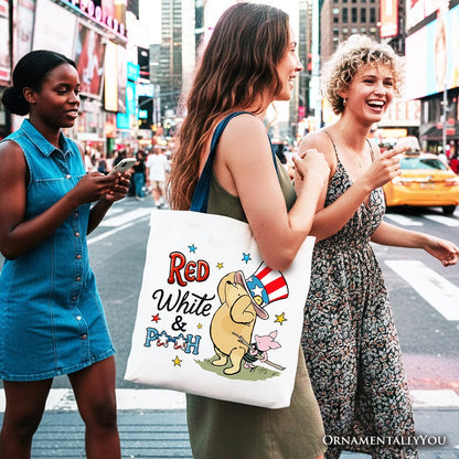Red White & Proud Winnie-the-Pooh Tote Bag, 1926 A.A. Milne Patriotic 4th of July Gift Shopper