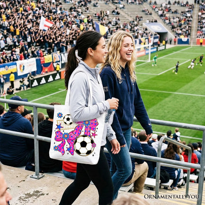 Soccer Coquette Pink Bow Tote Bag, Preppy Game Day Gift Shopper