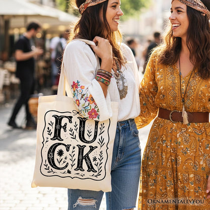 Sweary Wildflower Adult Humor Tote Bag, Western Boho Sassy Gift Shopper
