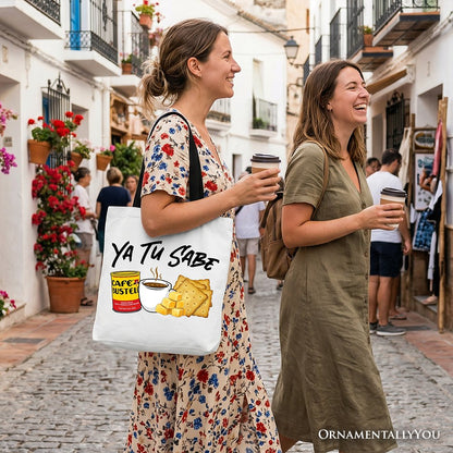Tu Sabe Café Queso and Galleta Tote Bag, Funny Latin Coffee Gift Shopper For Caffeine Lover