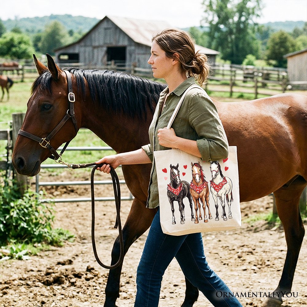 Valentine Horses Western Tote Bag, Cute Country Lover Gift Shopper