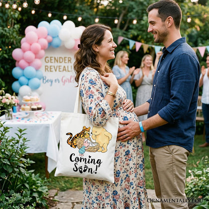 Pregnancy Announcement Winnie-the-Pooh Tote Bag 1926 A.A. Milne Baby Coming Soon Mom Gift Shopper