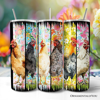 Brushstrokes Chicken Farm 20oz Personalized Tumbler With Lid and Stainless Steel Straw, Colorful Floral Farmlife Gift Cup