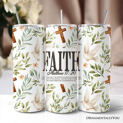 Faith Matthew 17:20 Christian 20oz Personalized Tumbler With Lid and Stainless Steel Straw, Bible Verse Inspirational Gift Cup
